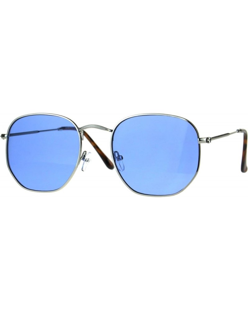 Vintage Fashion Sunglasses Thin Metal Hexagon Shape Frame Color Lens UV 400 Silver (Blue) $10.68 Designer