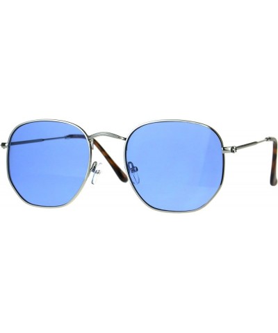 Vintage Fashion Sunglasses Thin Metal Hexagon Shape Frame Color Lens UV 400 Silver (Blue) $10.68 Designer