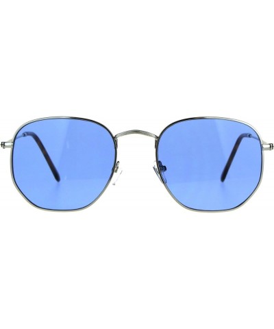 Vintage Fashion Sunglasses Thin Metal Hexagon Shape Frame Color Lens UV 400 Silver (Blue) $10.68 Designer