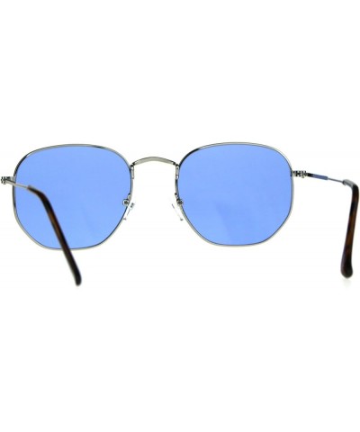 Vintage Fashion Sunglasses Thin Metal Hexagon Shape Frame Color Lens UV 400 Silver (Blue) $10.68 Designer