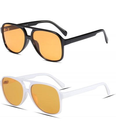 Vintage Retro 70s Sunglasses for Women Men Classic Large Square Aviator Trendy Glasses Yellow & White $10.19 Oversized