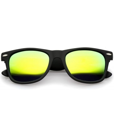 Flat Matte Reflective Mirror Color Lens Large Horn Rimmed Style Sunglasses - UV400 Polarized | Rubberized Black / Yellow $10....