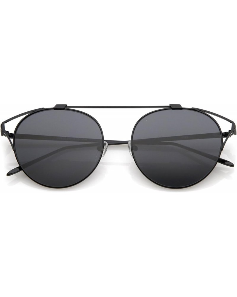 Oversize Open Metal Crossbar Round Tinted Flat Lens Cat Eye Glasses 55mm Black / Smoke $9.34 Cat Eye