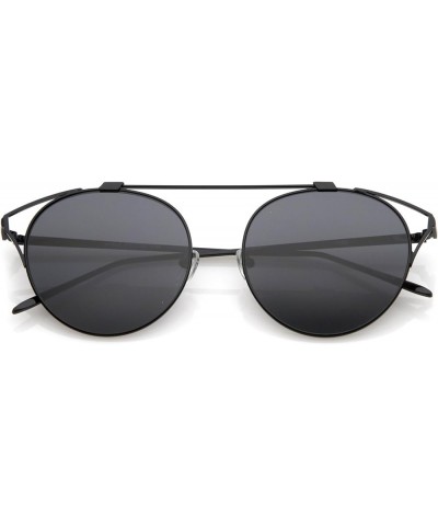 Oversize Open Metal Crossbar Round Tinted Flat Lens Cat Eye Glasses 55mm Black / Smoke $9.34 Cat Eye