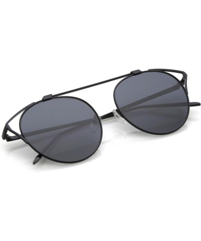 Oversize Open Metal Crossbar Round Tinted Flat Lens Cat Eye Glasses 55mm Black / Smoke $9.34 Cat Eye