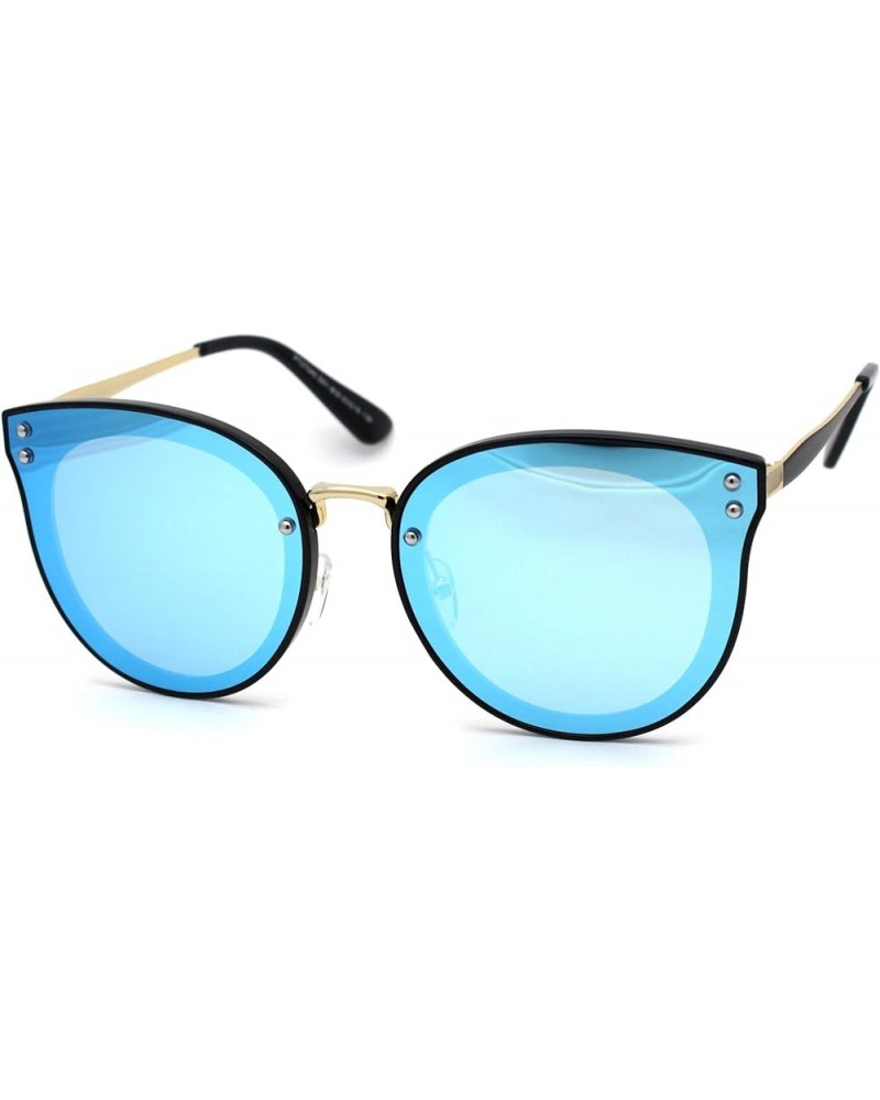 Womens Polarized Inset Lens Round Hipster TR90 Horn Rim Sunglasses Black Gold Blue Mirror $11.37 Designer