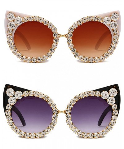 Cat Eye Sunglasses Diamond Crystal Women Rhinestone Sun Glasses Summer Eyewear UV400 Black&white $10.56 Designer