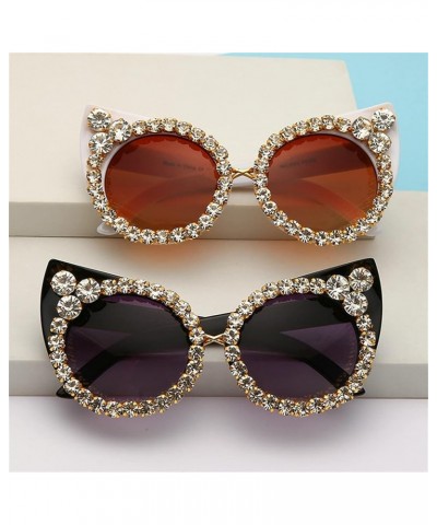 Cat Eye Sunglasses Diamond Crystal Women Rhinestone Sun Glasses Summer Eyewear UV400 Black&white $10.56 Designer