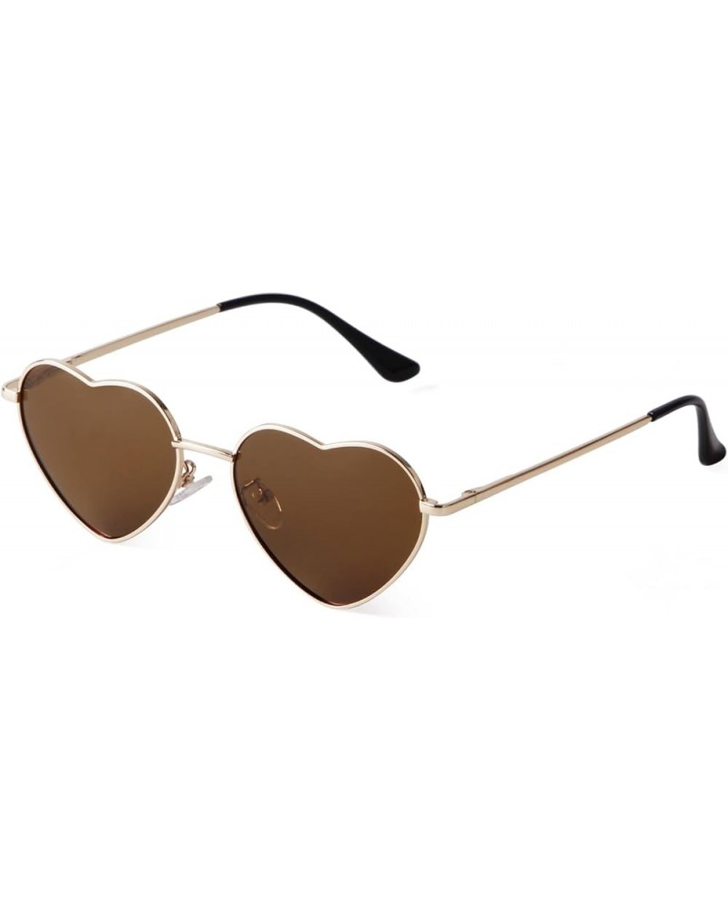 Retro Heart Sunglasses Polarized for Women Men Heart Shaped Glasses Metal Frame Spring Hinge Gold/Tea $8.86 Heart