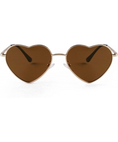 Retro Heart Sunglasses Polarized for Women Men Heart Shaped Glasses Metal Frame Spring Hinge Gold/Tea $8.86 Heart