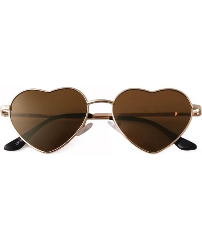 Retro Heart Sunglasses Polarized for Women Men Heart Shaped Glasses Metal Frame Spring Hinge Gold/Tea $8.86 Heart