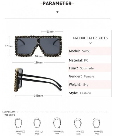 Large Frame with Diamonds Women Street Shooting Box Sunglasses Sunglasses (Color : Khaki, Size : Medium) Medium Navy $16.85 D...