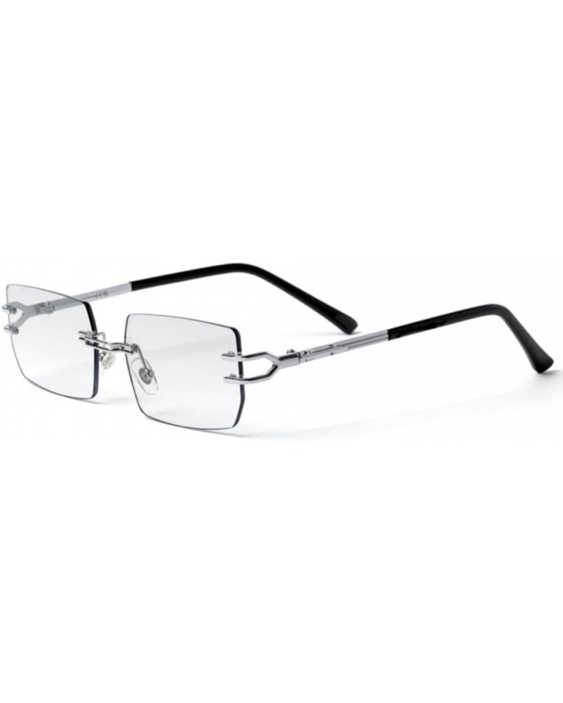 Retro Original Vintage Style Designer Rimless Clear Lens Rectangular Silver Wire Frame Metal Unisex Square Frameless Men's Wo...