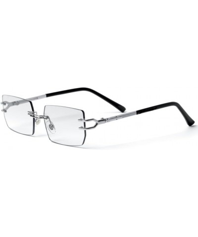 Retro Original Vintage Style Designer Rimless Clear Lens Rectangular Silver Wire Frame Metal Unisex Square Frameless Men's Wo...