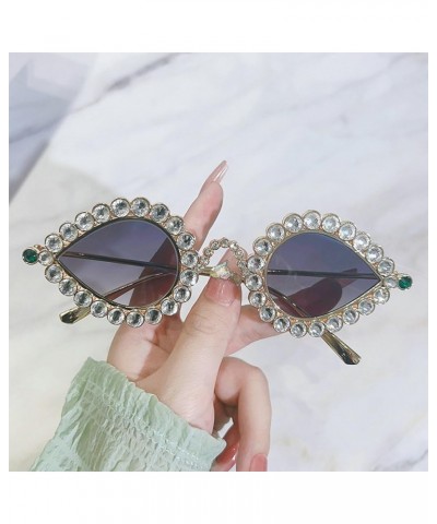 Small Cute Cat Eye Rhinestone Sunglasses Vintage Metal Frame Diamond Eyewear Bling Sunglasses for Women Girls Party Gray $10....