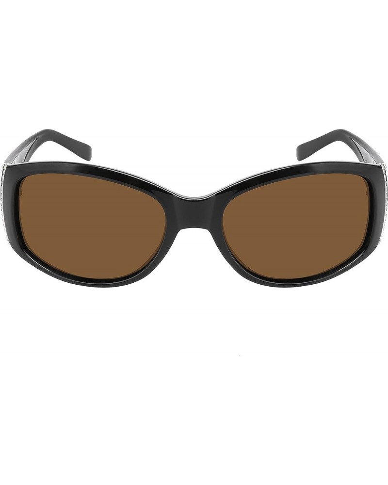 Women's Oversized UV400 Wrap Around Metal Trim Polarized Sunglasses Black Brown $11.59 Oversized