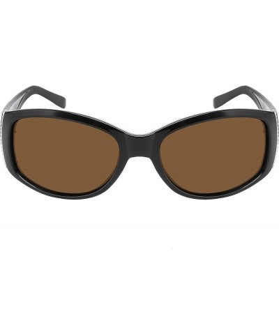 Women's Oversized UV400 Wrap Around Metal Trim Polarized Sunglasses Black Brown $11.59 Oversized