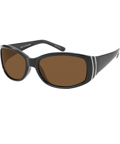 Women's Oversized UV400 Wrap Around Metal Trim Polarized Sunglasses Black Brown $11.59 Oversized