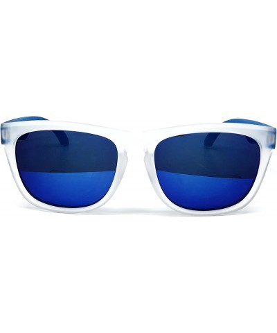 RAKOSTA c531 Retro Matte Clear Horned Rim Flash Mirrored Sunglasses (BLUE LEG, Clear Matte) $10.12 Square