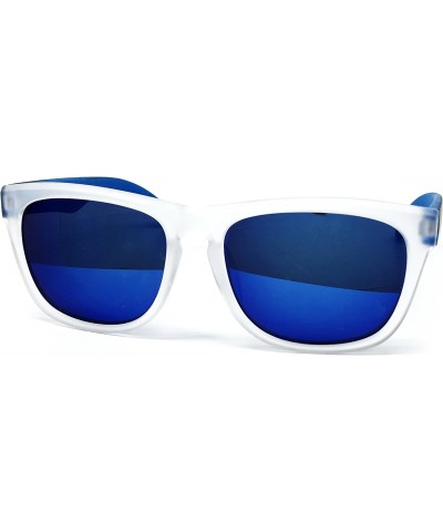 RAKOSTA c531 Retro Matte Clear Horned Rim Flash Mirrored Sunglasses (BLUE LEG, Clear Matte) $10.12 Square