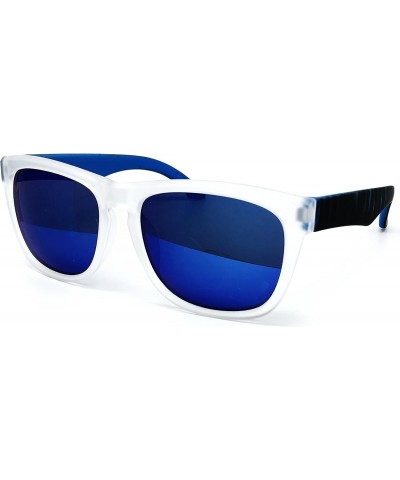 RAKOSTA c531 Retro Matte Clear Horned Rim Flash Mirrored Sunglasses (BLUE LEG, Clear Matte) $10.12 Square