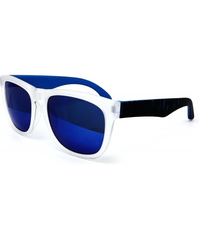 RAKOSTA c531 Retro Matte Clear Horned Rim Flash Mirrored Sunglasses (BLUE LEG, Clear Matte) $10.12 Square