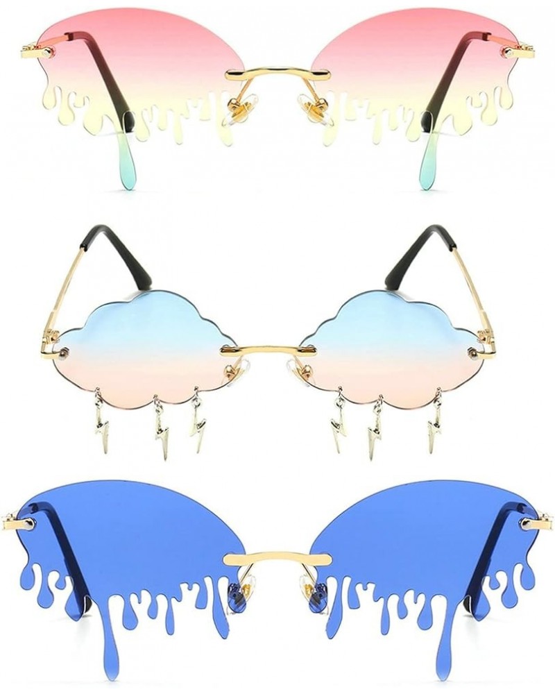 2 Pairs Rimless Cute Sunglasses Women Trendy Vintage Clouds Lightning Shaped Sunglasses men's Cloud Tassel Glasses 3pcs Blue ...