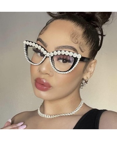 Clear Cat Eye Sunglasses Female Rhinestone Glasses Vintage Funky Crystal Eyewear Bling Diamond Sunglasses for Women and Girls...