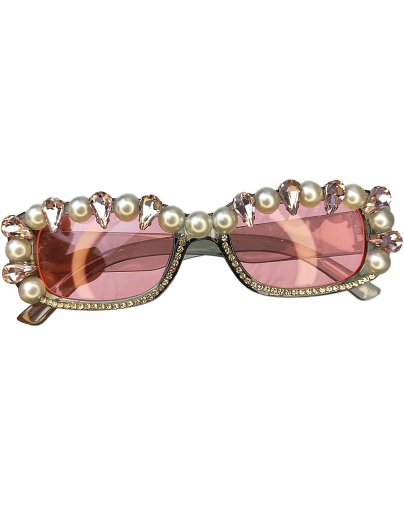 Vintage Rectangle Diamond Sunglasses Women Retro Small Frame Pearl Sun Glasses Party Festival Rhinestone Sunglasses UV400 Pin...