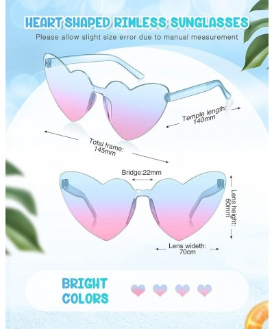 8 Pairs Heart Shaped Frameless Glasses Trendy Transparent Candy Color Eyewear for Party Favor 8pcs-color18 $10.19 Heart