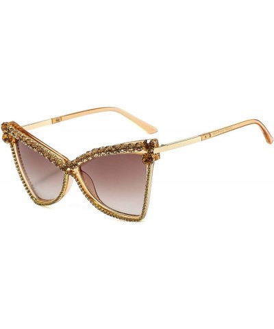 Oversized Rhinestone Cat Sunglasses Women Vintage Fashionable Crystal Sun Glasses Men Shades UV400 Champagne $10.44 Oversized