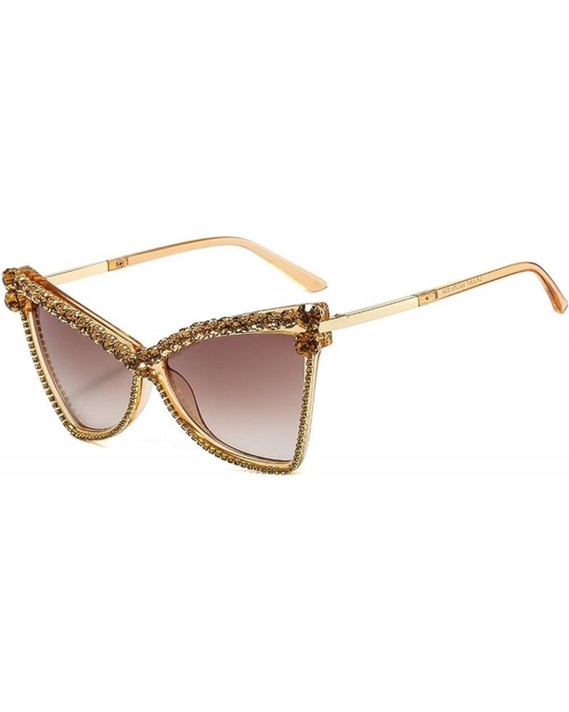 Oversized Rhinestone Cat Sunglasses Women Vintage Fashionable Crystal Sun Glasses Men Shades UV400 Champagne $10.44 Oversized