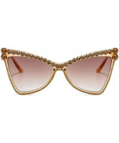 Oversized Rhinestone Cat Sunglasses Women Vintage Fashionable Crystal Sun Glasses Men Shades UV400 Champagne $10.44 Oversized