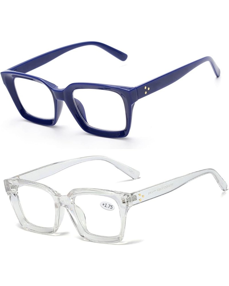 Retro Style Blue Light Blocking Reading Glasses Big Eyeglass Frames Large lens Computer Readers 2 Pack (Blue+clear) $20.44 Sq...