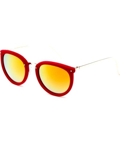 Newbee Fashion -"Miley" Unique Round Glasses with UV400 Flash Lenses Modern Fashion Sunglasses Red Flash Orange $8.15 Cat Eye