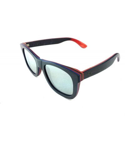 CABO Mirrored Polarized Skate Reclaimed Wood Sunglasses Black & Red $37.80 Rectangular