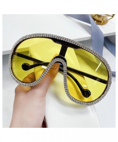 Fashion bling Rhinestone Sunglasses for Women Oversized Silver Shield Diamond Party Sun Glasses Summer Men Goggles 2pcs-champ...