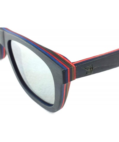 CABO Mirrored Polarized Skate Reclaimed Wood Sunglasses Black & Red $37.80 Rectangular