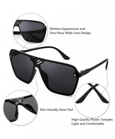 Square Flat Top Shield Sunglasses for Men Women One Piece Rimless Futuristic Shades Sunnies B9060 Black $16.47 Rimless