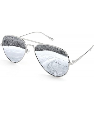 Polarized Aviator Sunglasses for Men Women Mirrored Lenses Metal Classic B2610 002 Silver Frame Silver Mirrored Lens $7.79 Av...