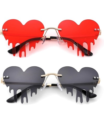 Fire Flame Heart Sunglasses for Women Men Rimless 2 Pack Red Orange Pumpkin Glasses Halloween Party Costume Dripping Heart/Re...