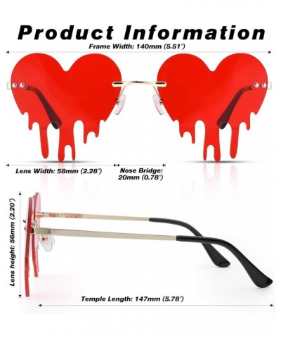 Fire Flame Heart Sunglasses for Women Men Rimless 2 Pack Red Orange Pumpkin Glasses Halloween Party Costume Dripping Heart/Re...