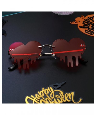 Fire Flame Heart Sunglasses for Women Men Rimless 2 Pack Red Orange Pumpkin Glasses Halloween Party Costume Dripping Heart/Re...