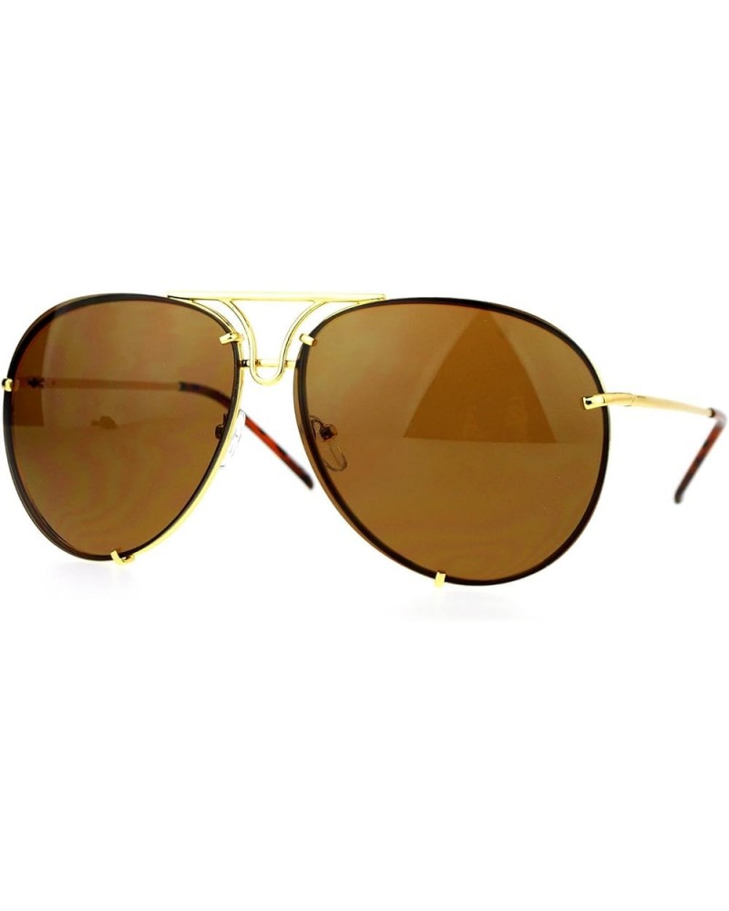 Oversized Round Aviator Sunglasses Metal Rims Behind Lens Spring Hinge Gold (Brown) $9.15 Round