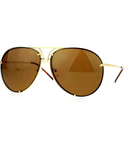 Oversized Round Aviator Sunglasses Metal Rims Behind Lens Spring Hinge Gold (Brown) $9.15 Round