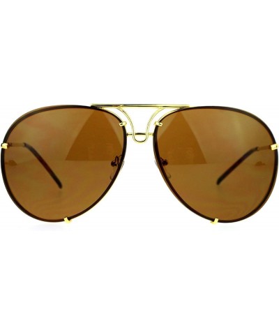 Oversized Round Aviator Sunglasses Metal Rims Behind Lens Spring Hinge Gold (Brown) $9.15 Round