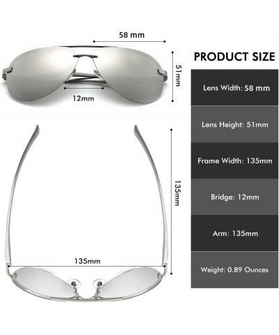 Polarized Aviator Sunglasses for Men and Women UV 400 Protection 63 MM Rimless Mirrored Lens for Fishing Driving Sliver $13.9...