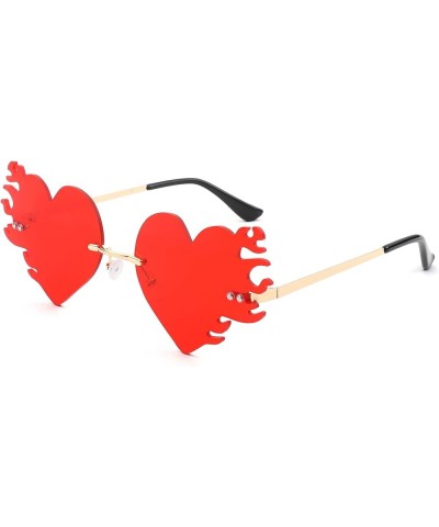 Halloween Heart Flame Sunglasses for Women Men Metal Frameless Sun Glasses Vintage Rimless Irregular Party Shades (Heart Flam...