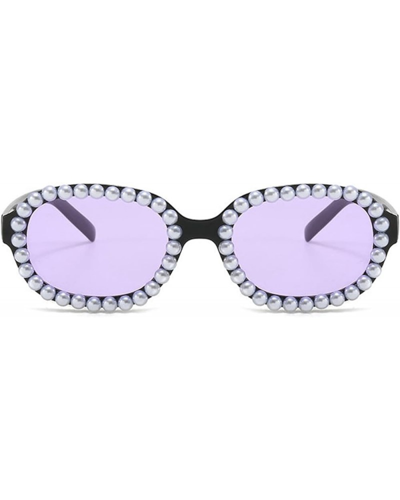 Pearl Rectangular Candy colors Sunglasses Diamond Narrow Square Rhinestone Party Sun Glasses Purple $17.85 Rectangular