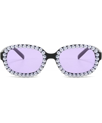 Pearl Rectangular Candy colors Sunglasses Diamond Narrow Square Rhinestone Party Sun Glasses Purple $17.85 Rectangular